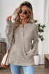Ribbed Button Placket Banded Collar Drop Shoulder Henley Top